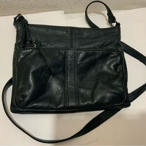 Margot Crossbody Double-zip Medium Sized Black Leather Handbag Purse